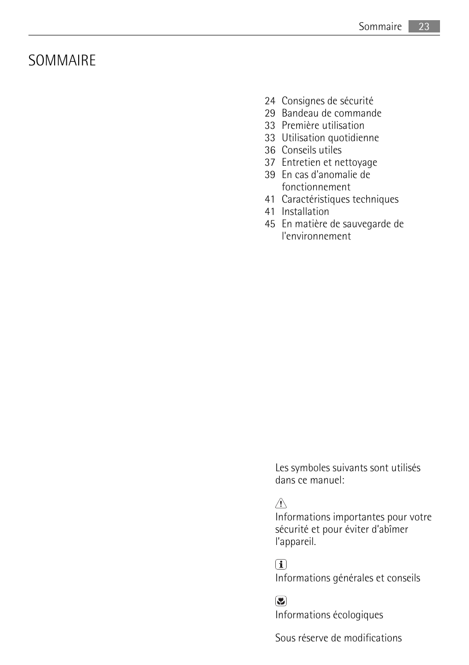 Sommaire | AEG S84000KMX0 User Manual | Page 23 / 88