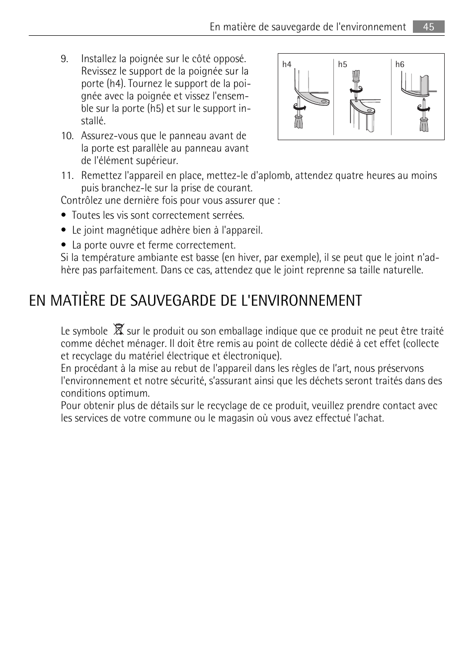 En matière de sauvegarde de l'environnement | AEG S84000KMX0 User Manual | Page 45 / 88