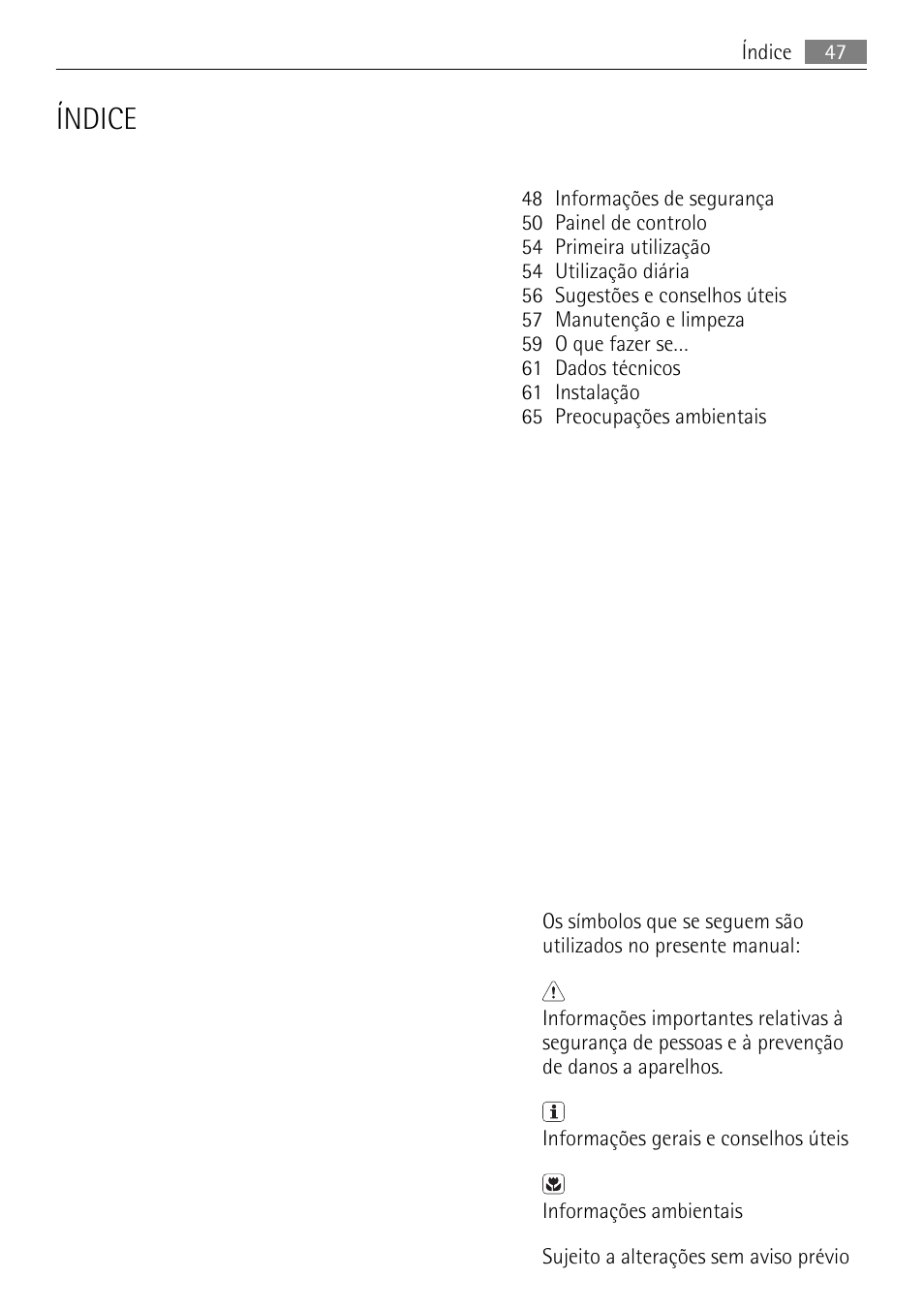Índice | AEG S84000KMX0 User Manual | Page 47 / 88