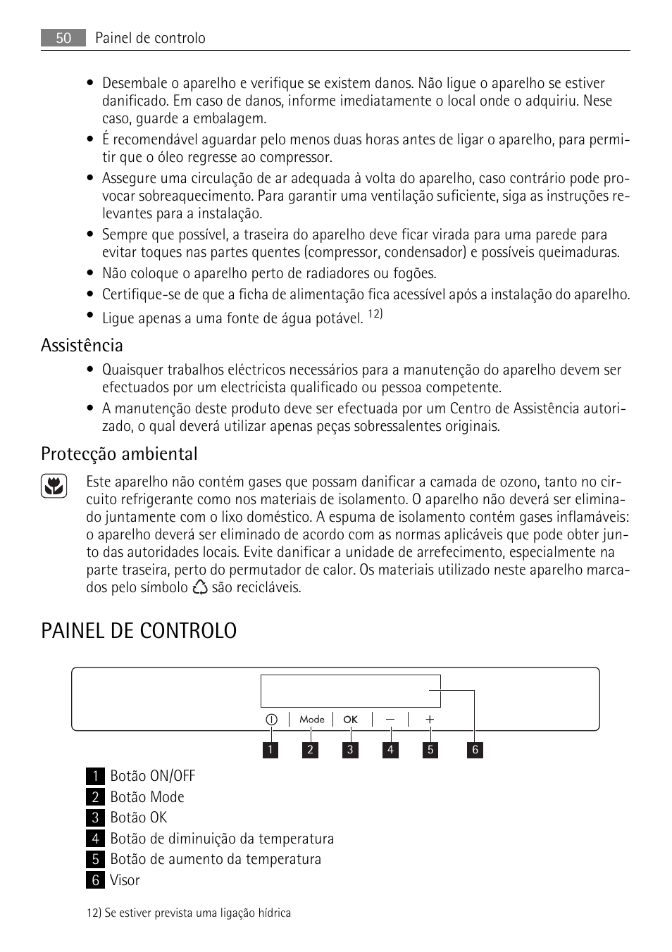 Painel de controlo, Assistência, Protecção ambiental | AEG S84000KMX0 User Manual | Page 50 / 88