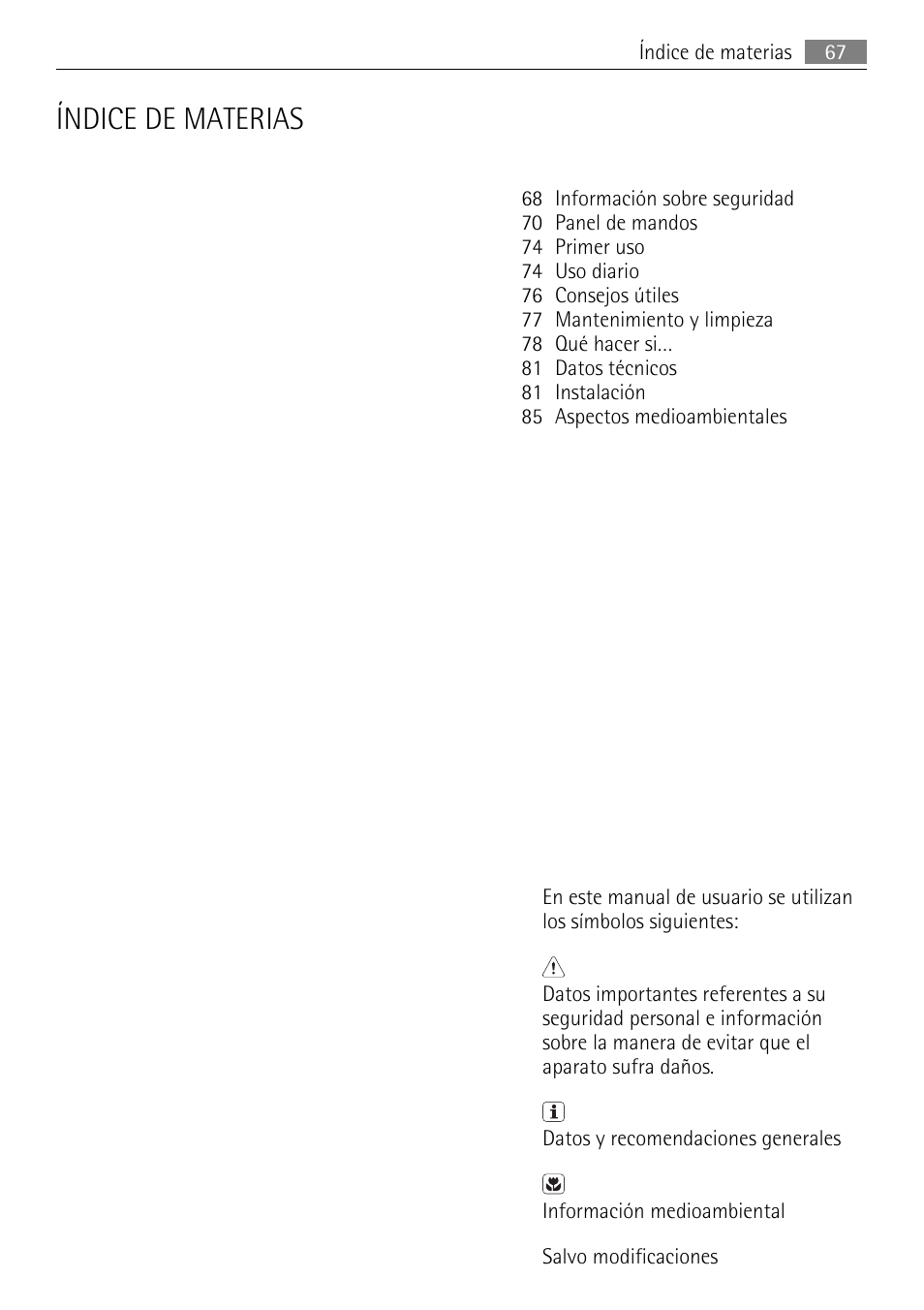Índice de materias | AEG S84000KMX0 User Manual | Page 67 / 88