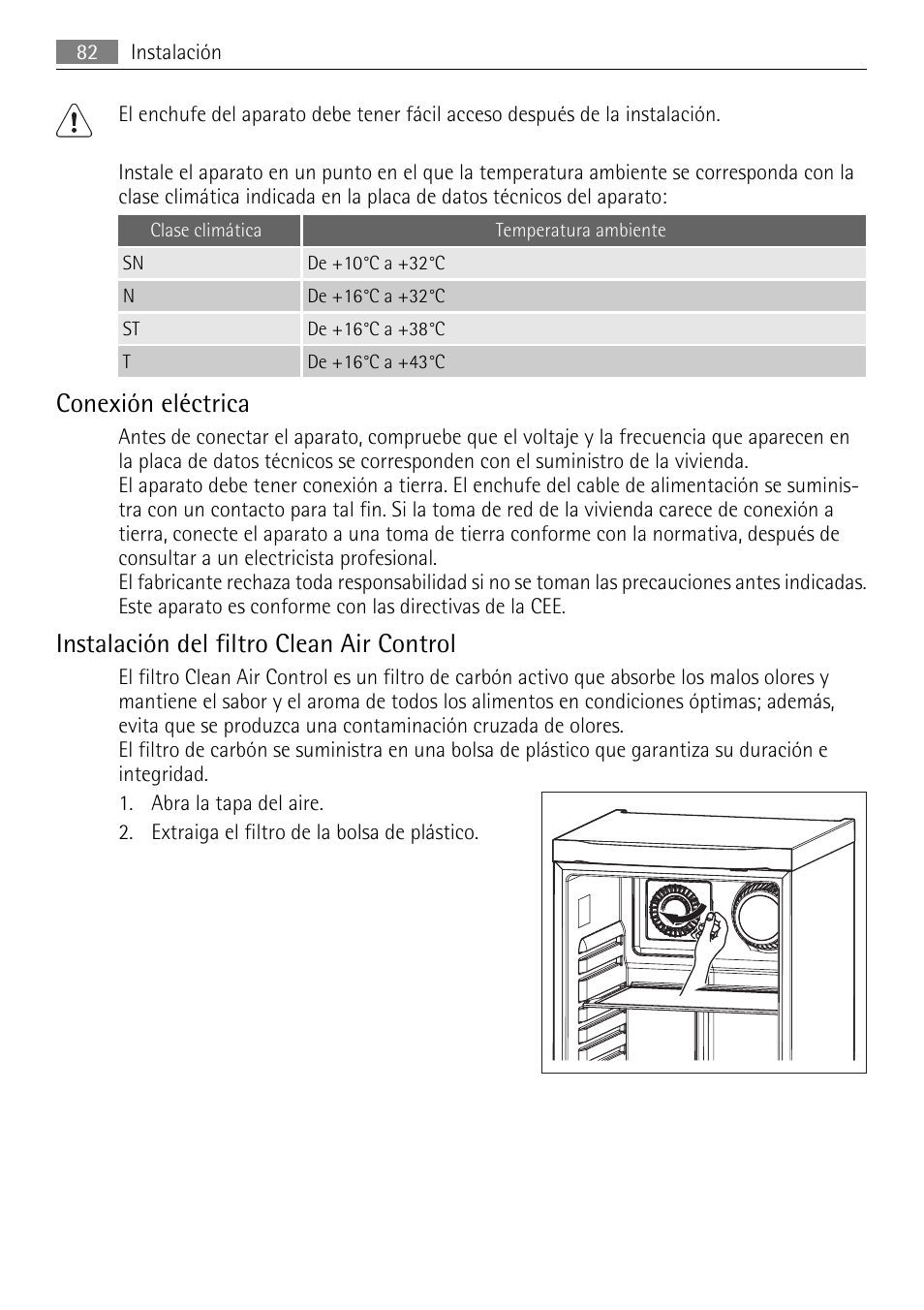 Conexión eléctrica, Instalación del filtro clean air control | AEG S84000KMX0 User Manual | Page 82 / 88