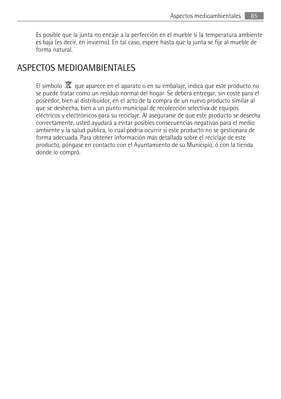 Aspectos medioambientales | AEG S84000KMX0 User Manual | Page 85 / 88
