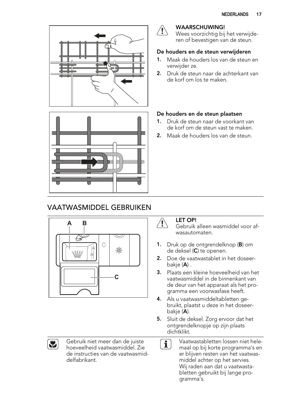 Vaatwasmiddel gebruiken, Ab c | AEG F65042W0P User Manual | Page 17 / 96
