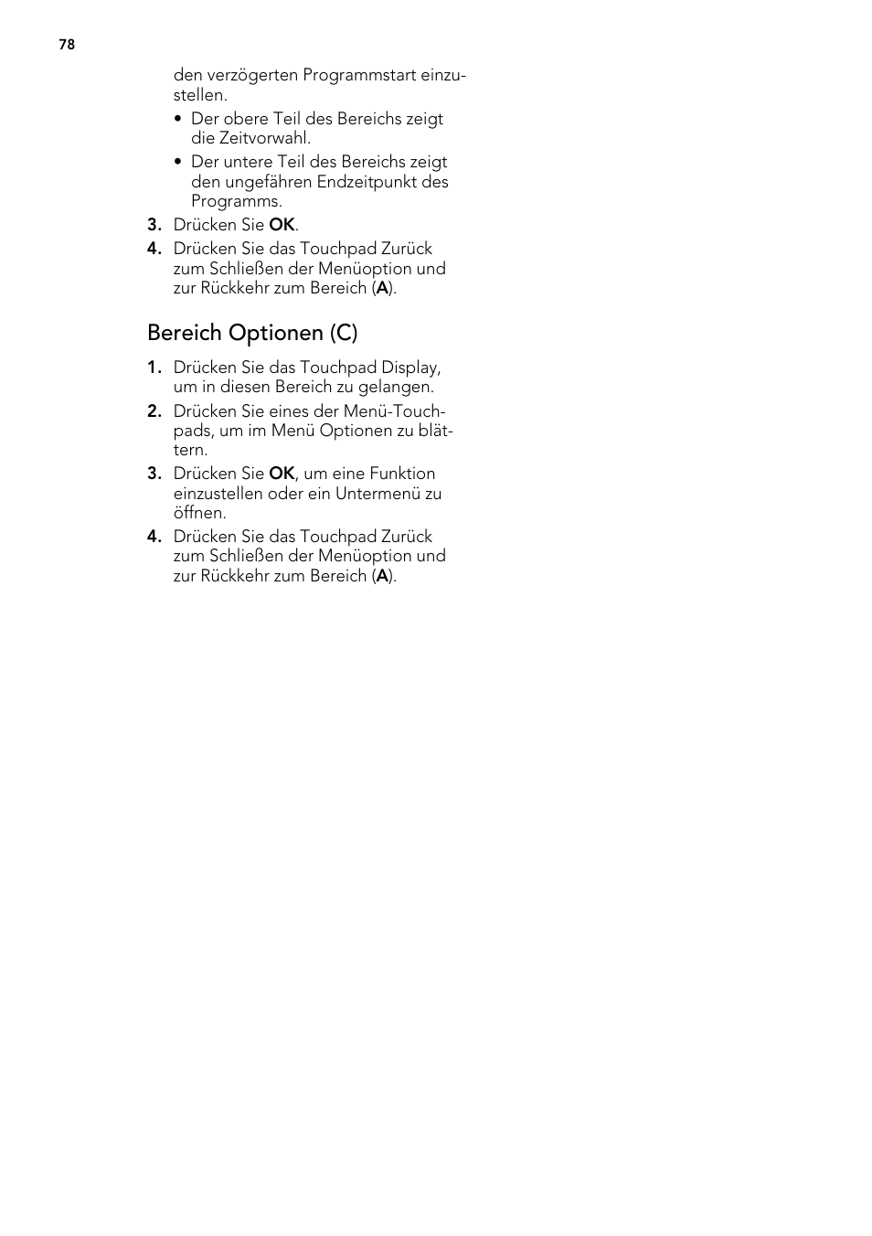 Bereich optionen (c) | AEG F65042W0P User Manual | Page 78 / 96