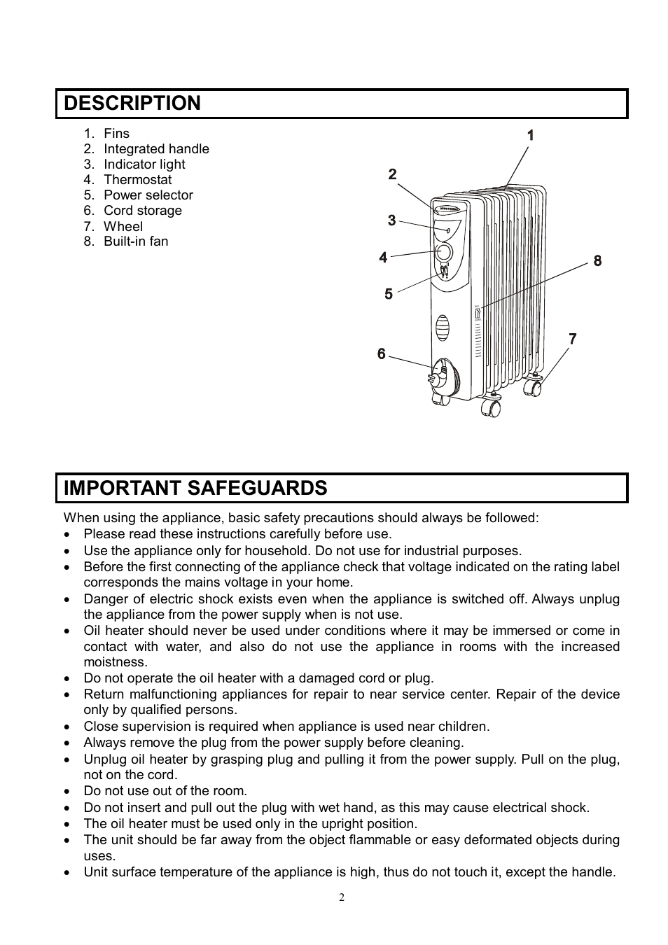 Description, Important safeguards | Scarlett SC-052 User Manual | Page 2 / 8