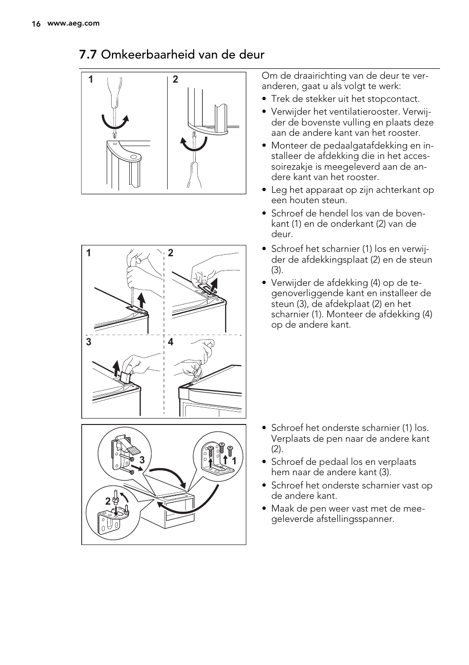 7 omkeerbaarheid van de deur | AEG S73200DTW0 User Manual | Page 16 / 76