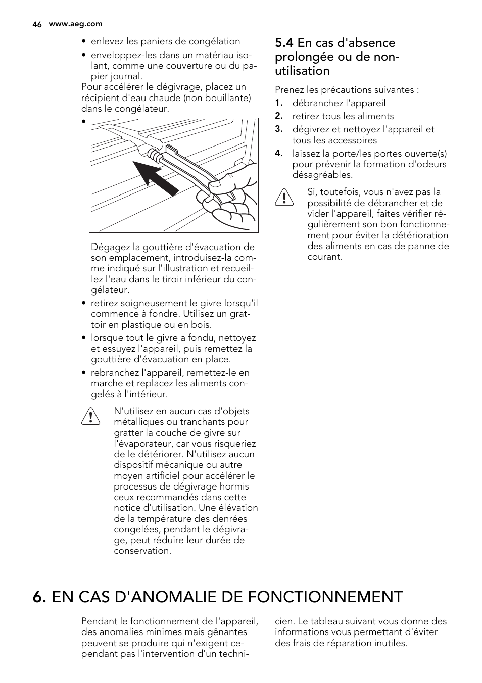 En cas d'anomalie de fonctionnement | AEG S73200DTW0 User Manual | Page 46 / 76