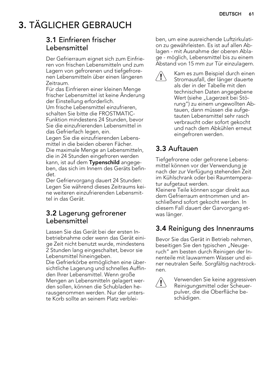 Täglicher gebrauch | AEG S73200DTW0 User Manual | Page 61 / 76