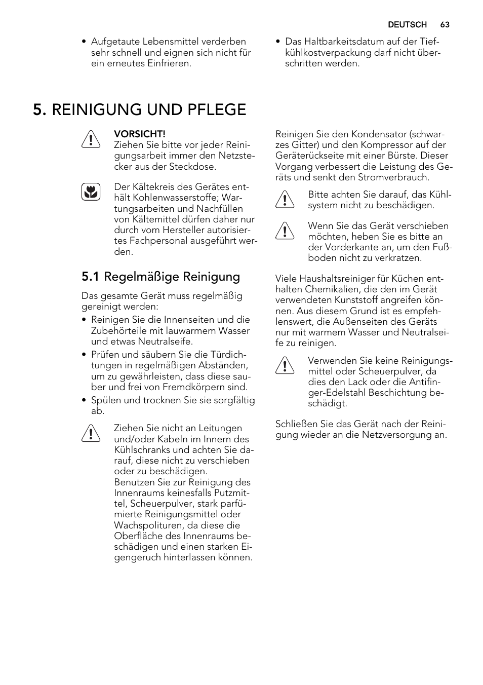 Reinigung und pflege, 1 regelmäßige reinigung | AEG S73200DTW0 User Manual | Page 63 / 76