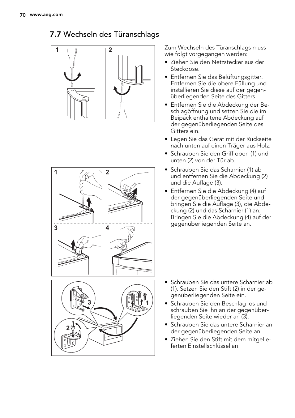 7 wechseln des türanschlags | AEG S73200DTW0 User Manual | Page 70 / 76