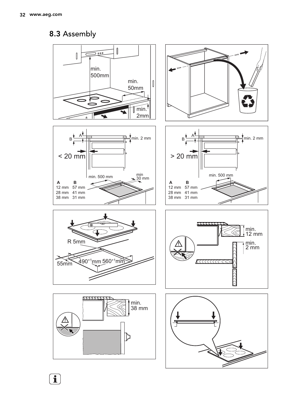 3 assembly, 20 mm | AEG HK673532FB User Manual | Page 32 / 68