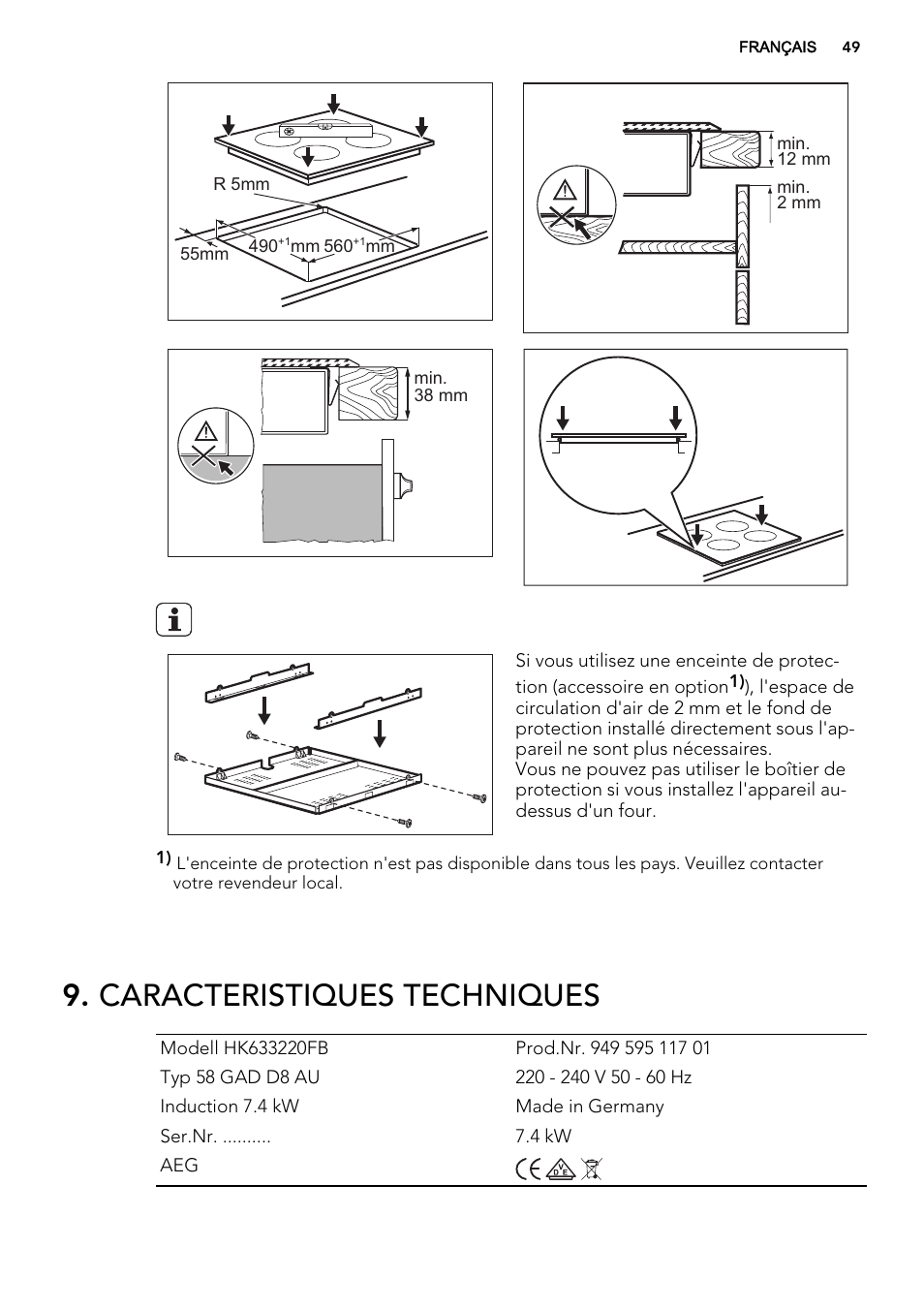 Caracteristiques techniques | AEG HK673532FB User Manual | Page 49 / 68