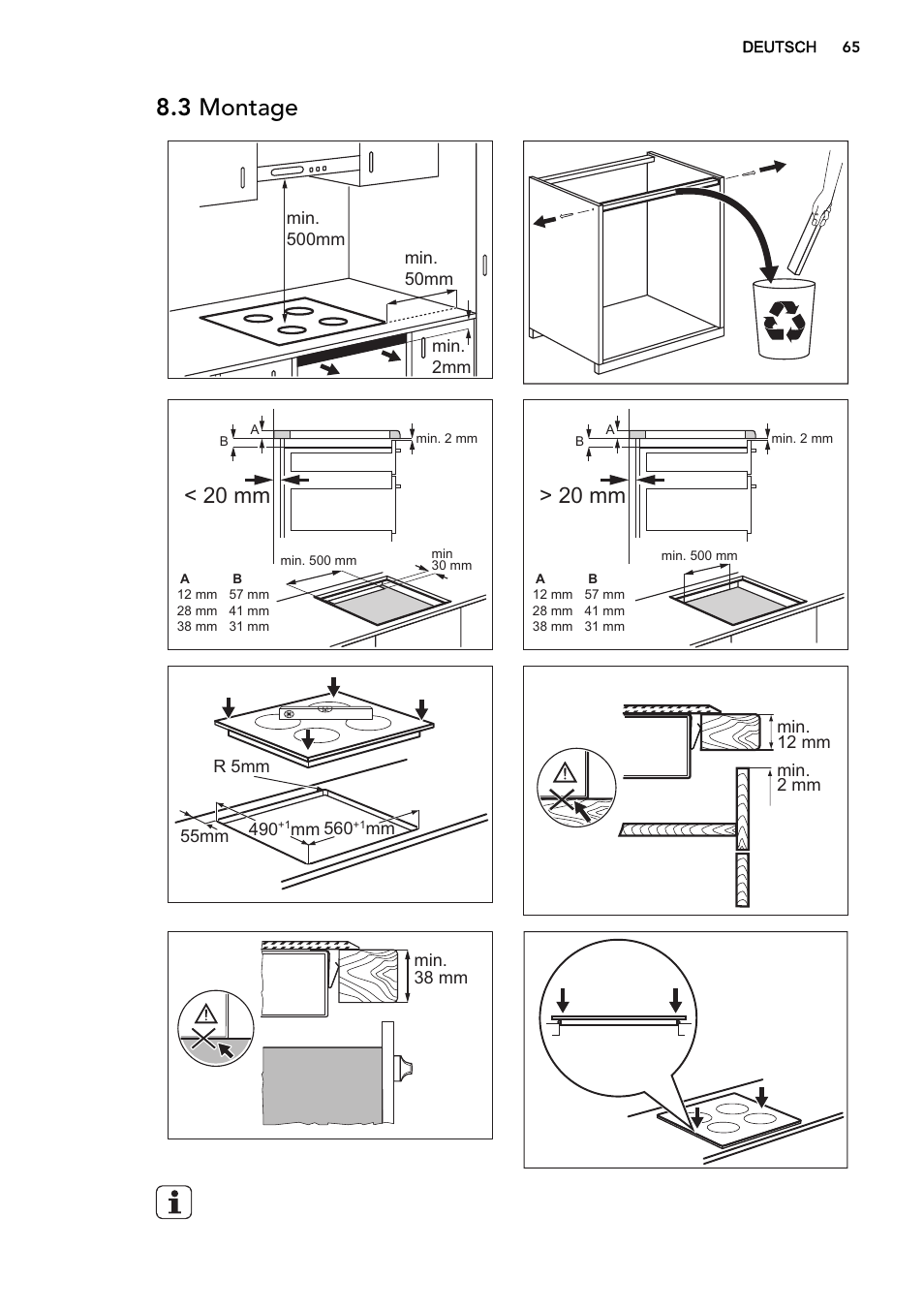 3 montage, 20 mm | AEG HK673532FB User Manual | Page 65 / 68