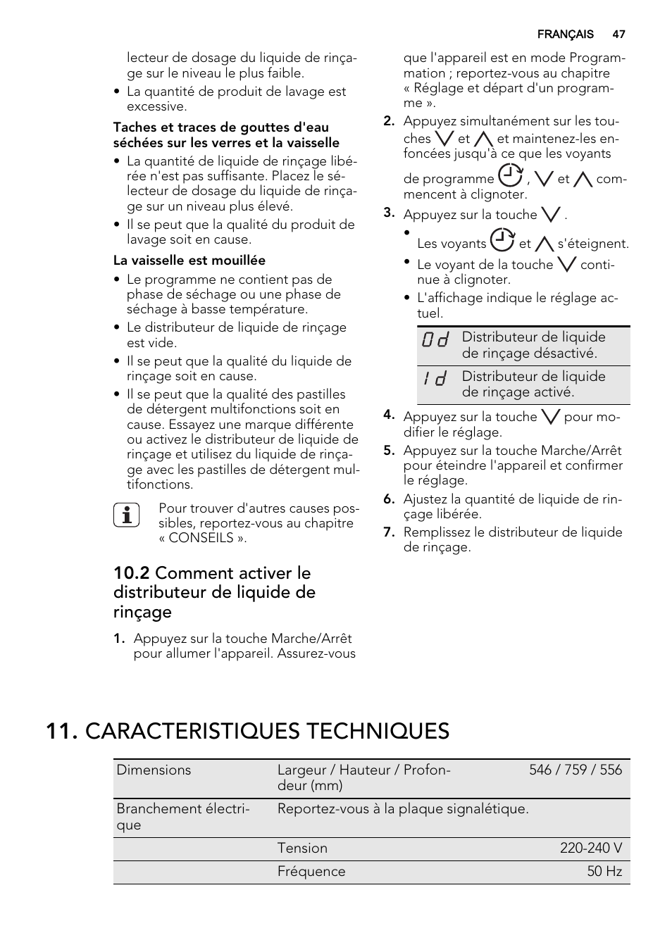 Caracteristiques techniques | AEG F78420VI0P User Manual | Page 47 / 68