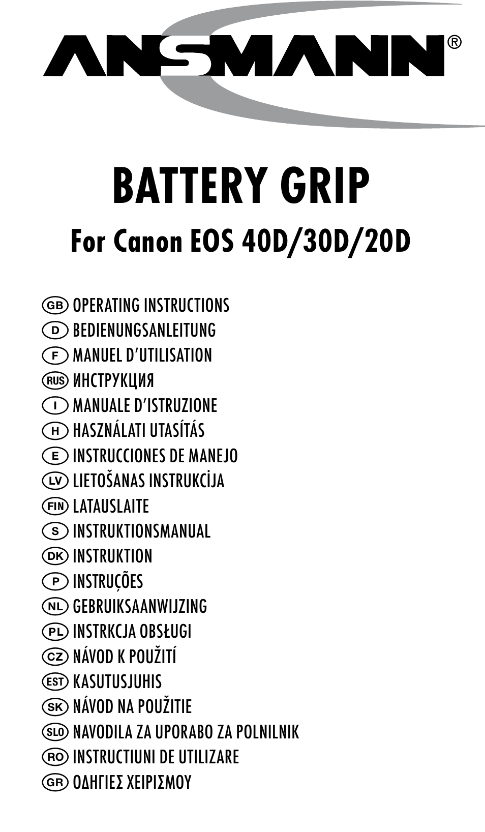 Ansmann Energy CANON EOS 20D User Manual | 24 pages