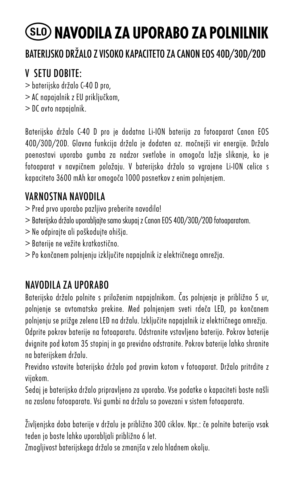 Navodila za uporabo za polnilnik | Ansmann Energy CANON EOS 20D User Manual | Page 19 / 24