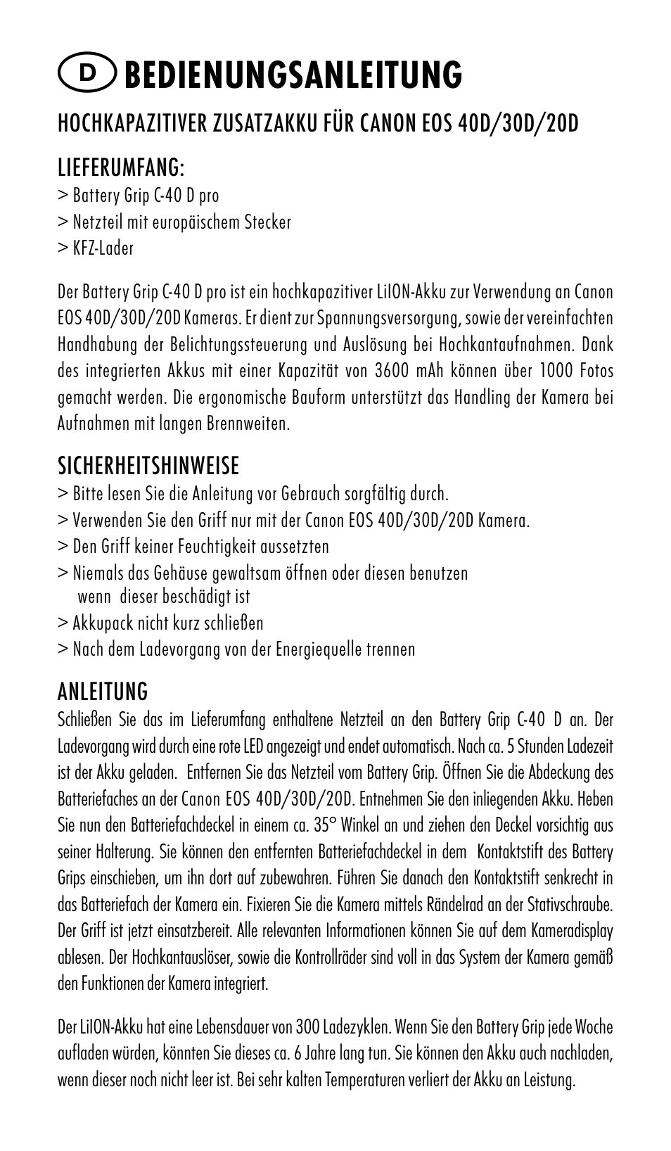 Bedienungsanleitung | Ansmann Energy CANON EOS 20D User Manual | Page 3 / 24