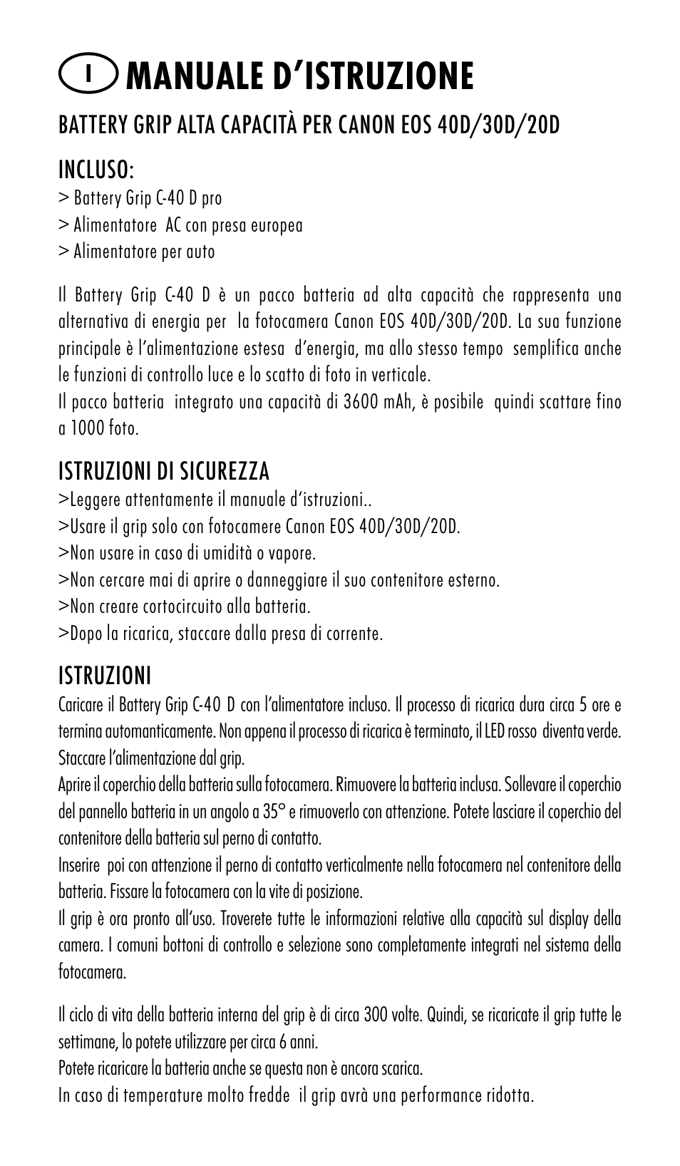 Manuale d’istruzione | Ansmann Energy CANON EOS 20D User Manual | Page 6 / 24