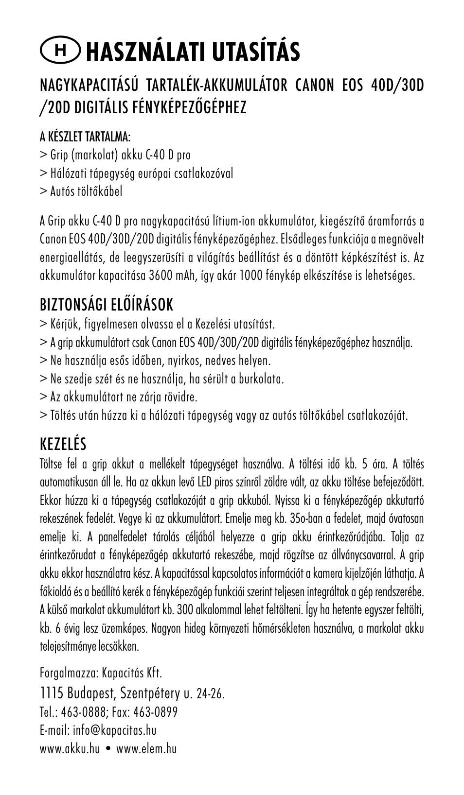 Használati utasítás | Ansmann Energy CANON EOS 20D User Manual | Page 7 / 24
