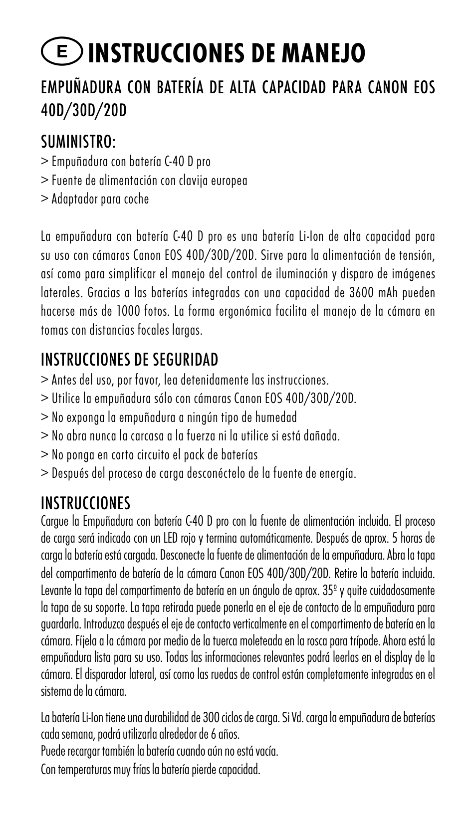 Instrucciones de manejo | Ansmann Energy CANON EOS 20D User Manual | Page 8 / 24