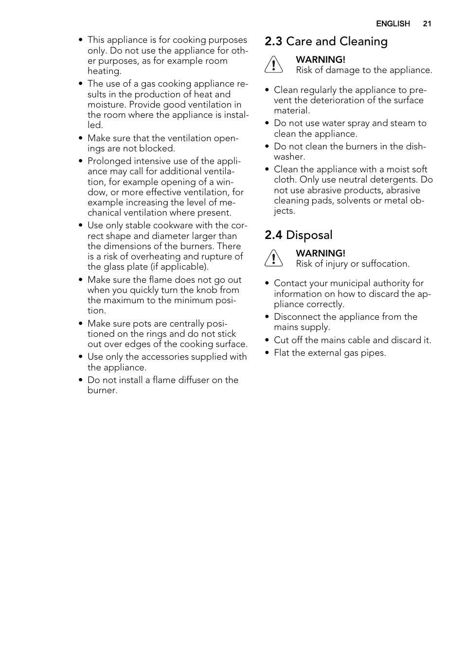 3 care and cleaning, 4 disposal | AEG HC412000GB User Manual | Page 21 / 64