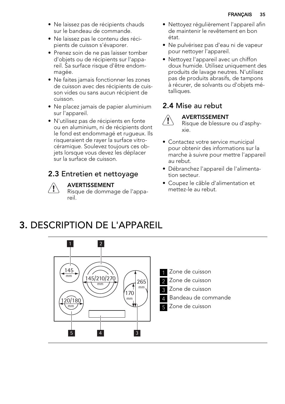 Description de l'appareil, 3 entretien et nettoyage, 4 mise au rebut | AEG HG654320NM User Manual | Page 35 / 64