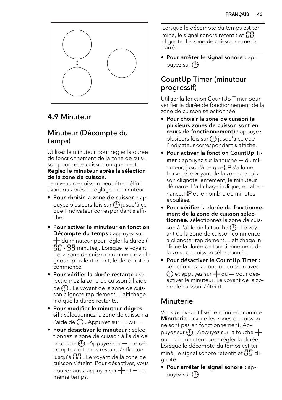 9 minuteur minuteur (décompte du temps), Countup timer (minuteur progressif), Minuterie | AEG HK654200XB User Manual | Page 43 / 72