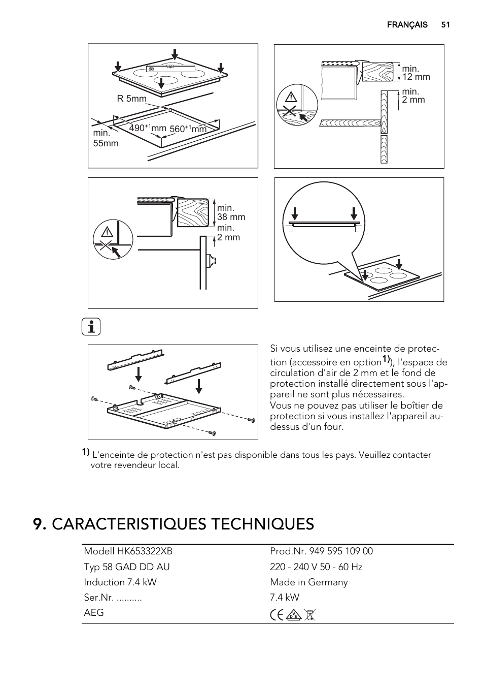 Caracteristiques techniques | AEG HK654200XB User Manual | Page 51 / 72