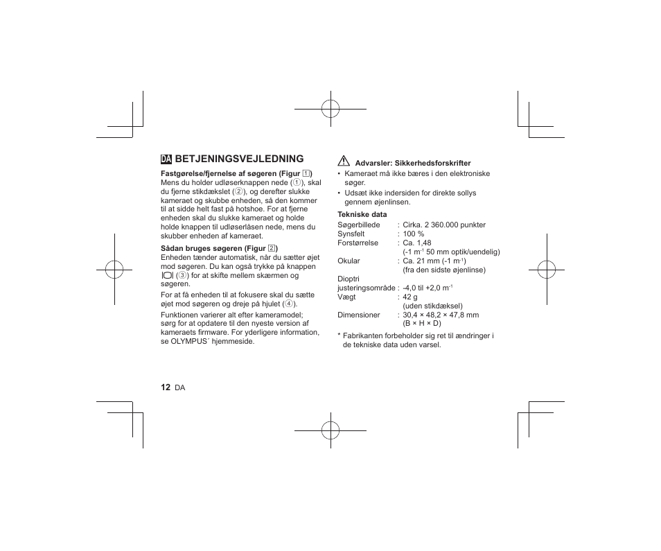 Betjeningsvejledning | Olympus VF-4 User Manual | Page 10 / 58