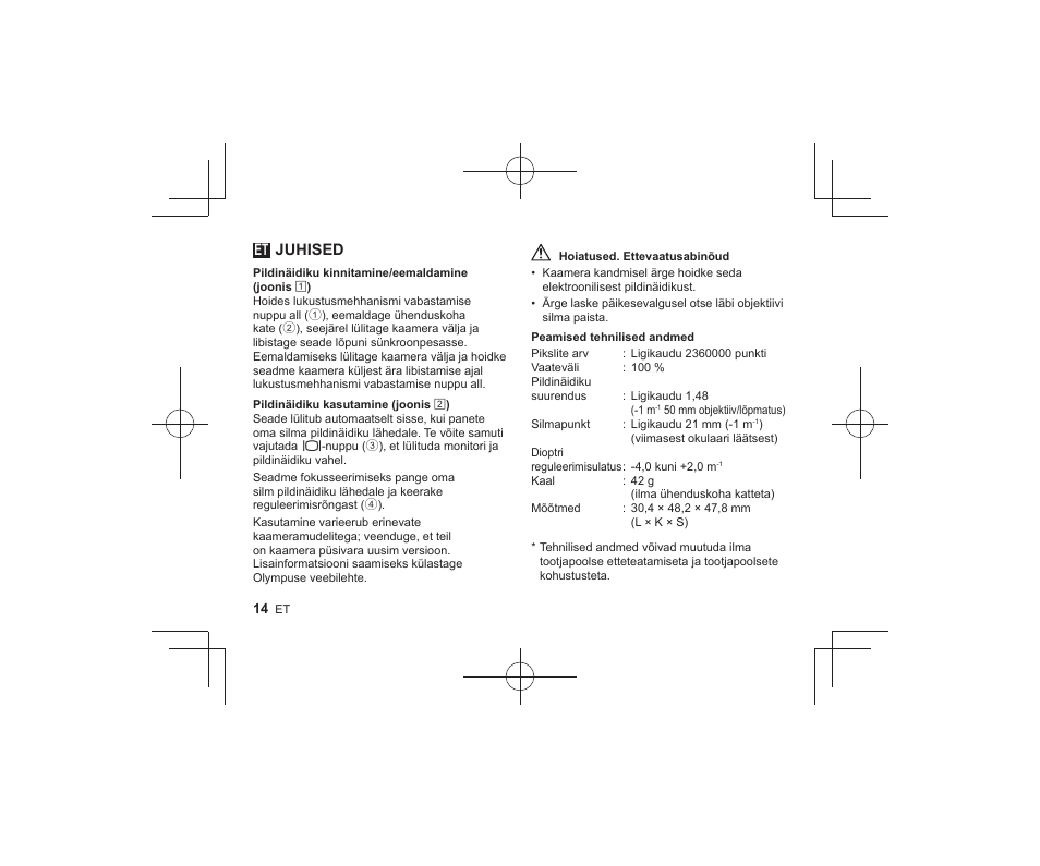 Juhised | Olympus VF-4 User Manual | Page 12 / 58