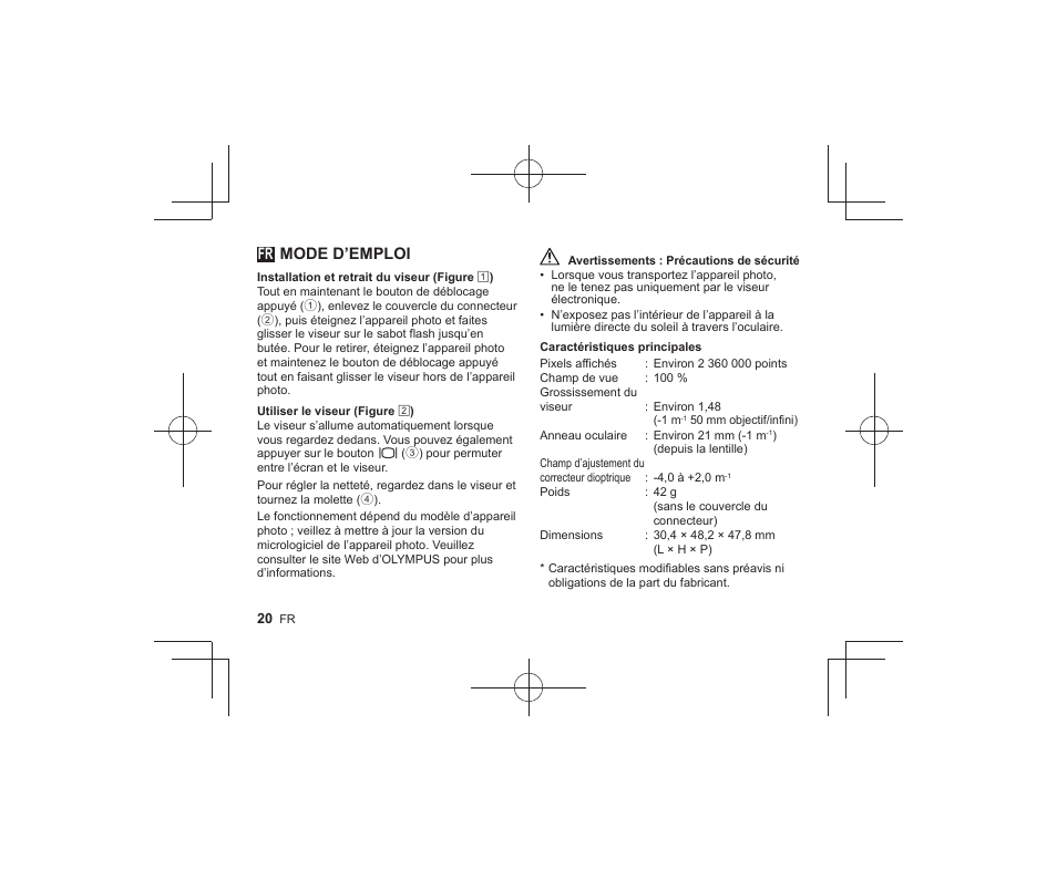 Fr mode d’emploi | Olympus VF-4 User Manual | Page 18 / 58