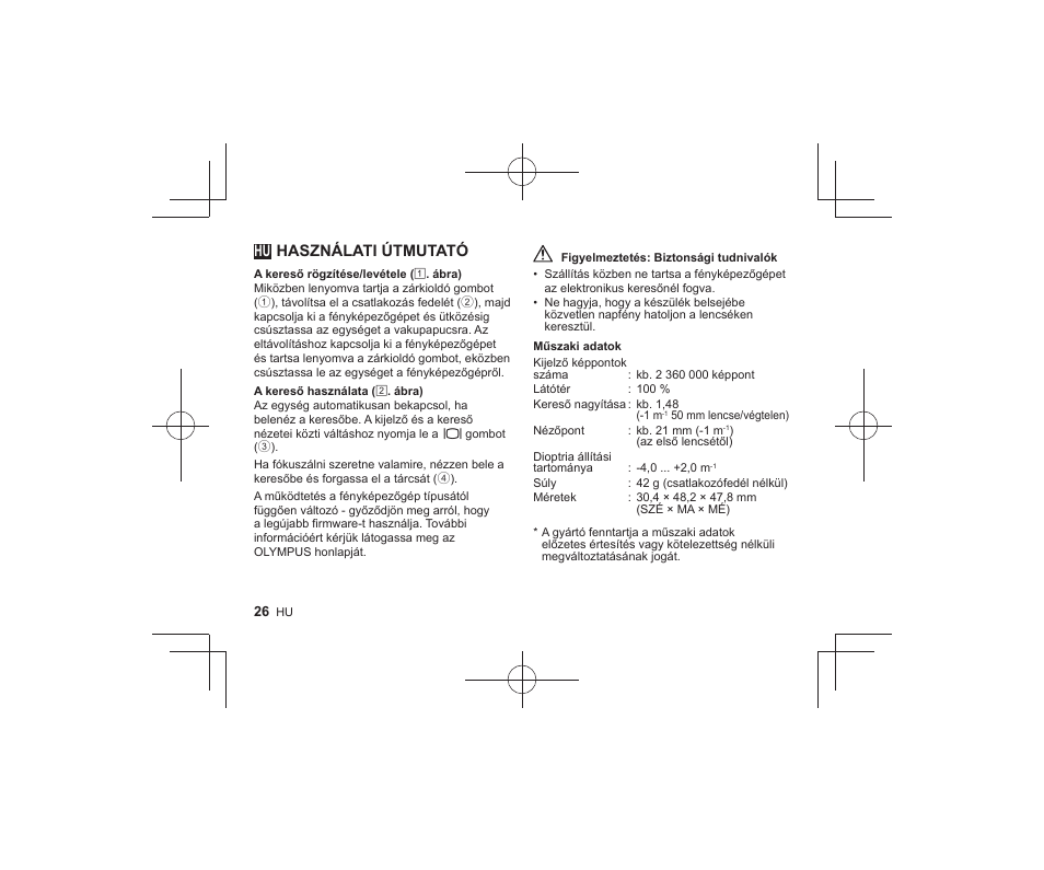 Hu használati útmutató | Olympus VF-4 User Manual | Page 24 / 58