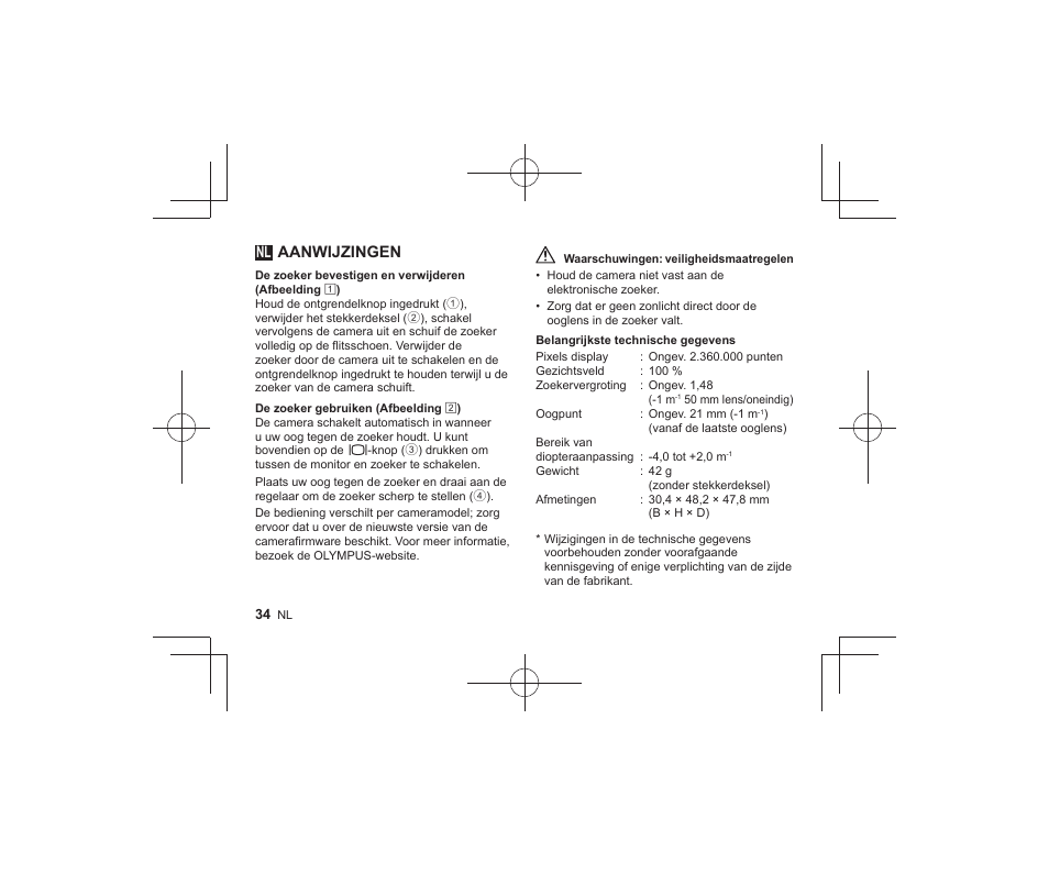 Nl aanwijzingen | Olympus VF-4 User Manual | Page 32 / 58