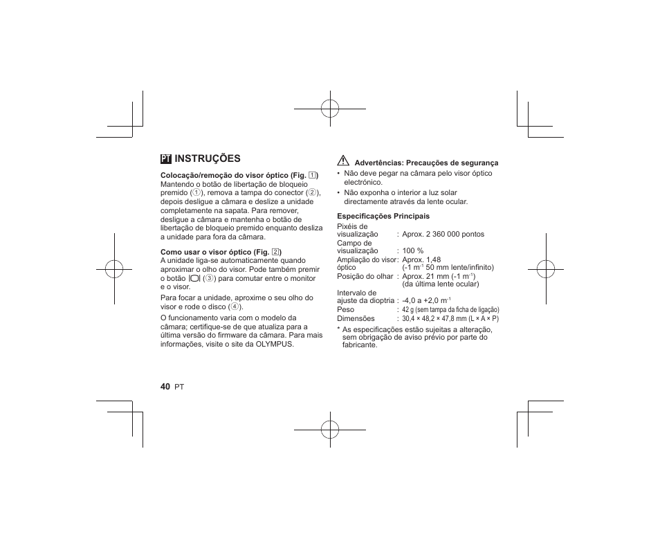 Pt instruções | Olympus VF-4 User Manual | Page 38 / 58