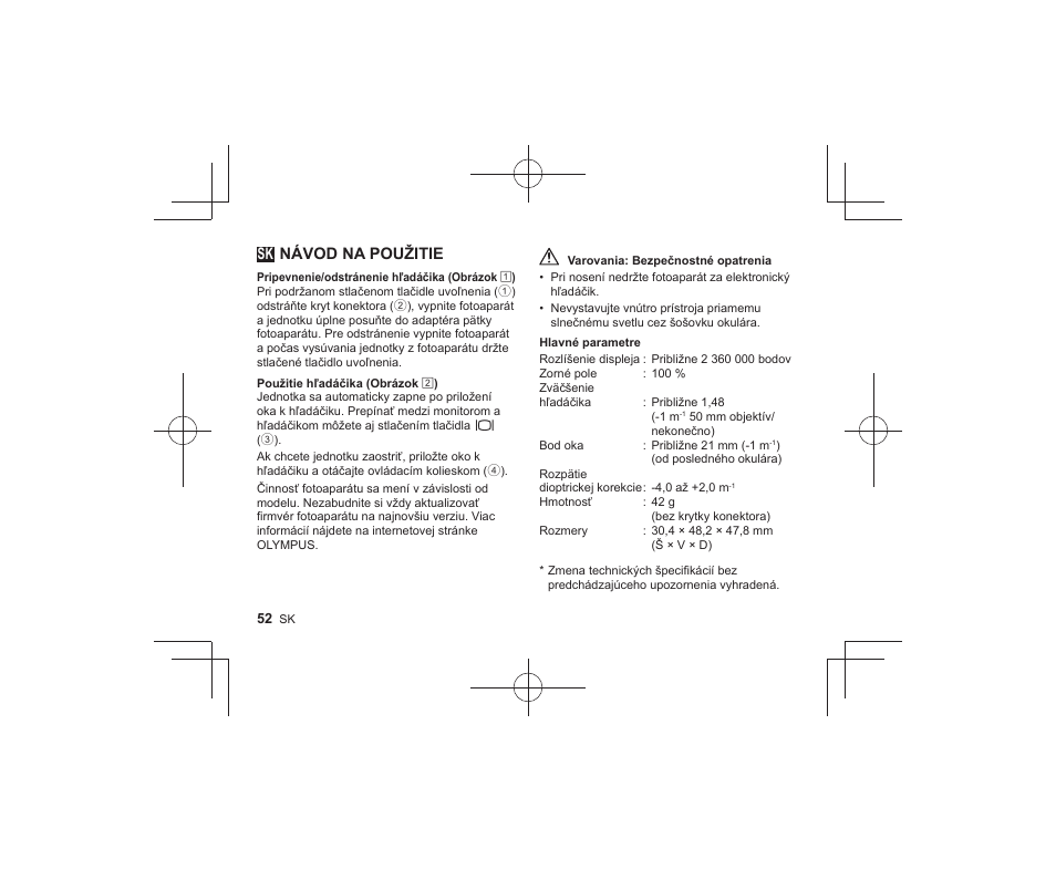 Sk návod na použitie | Olympus VF-4 User Manual | Page 50 / 58