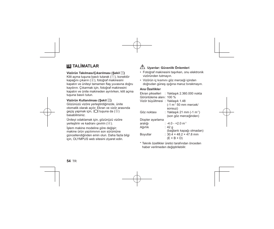 Tr talimatlar | Olympus VF-4 User Manual | Page 52 / 58