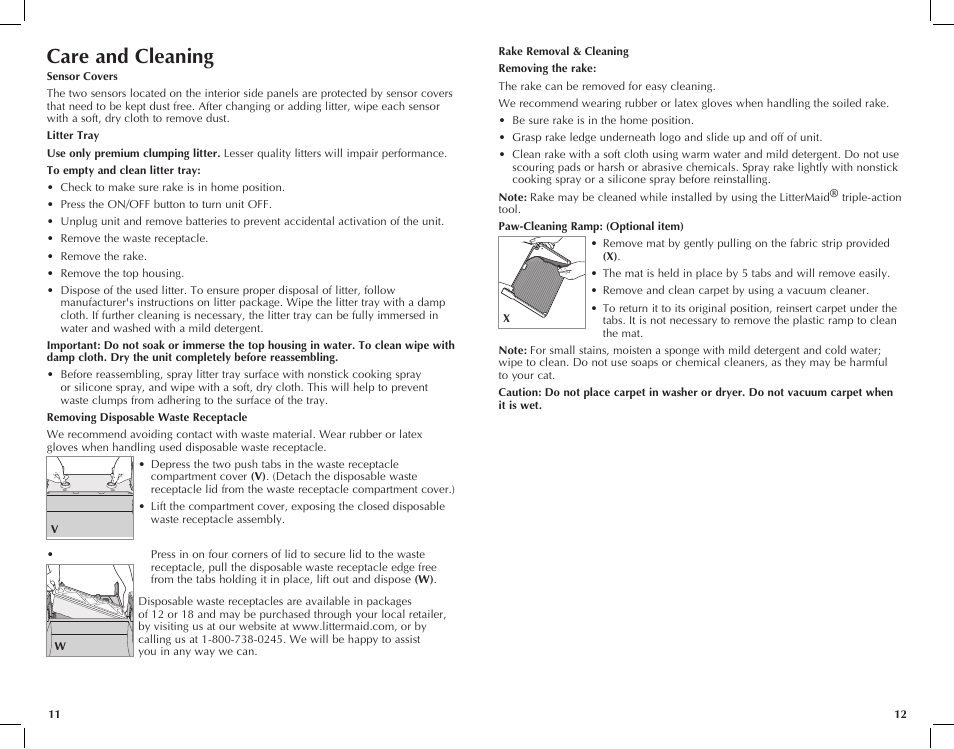 Care and cleaning | Applica LitterMaid Elite LME5000 User Manual | Page 7 / 11