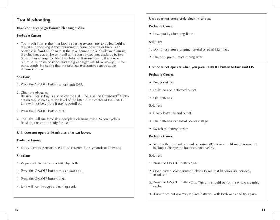 Troubleshooting | Applica LitterMaid Elite LME5000 User Manual | Page 8 / 11