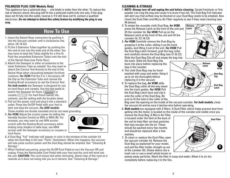 How to use | Applica VC50 User Manual | Page 3 / 8