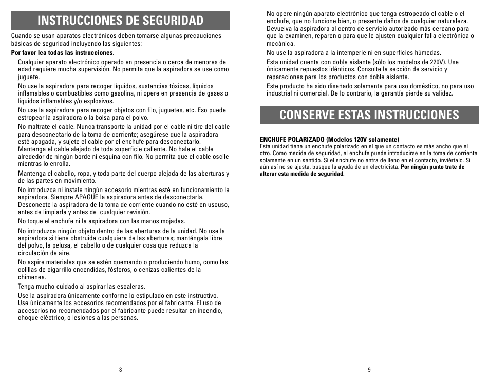Instrucciones de seguridad, Conserve estas instrucciones | Applica VC50 User Manual | Page 5 / 8