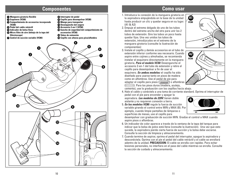 Como usar, Componentes | Applica VC50 User Manual | Page 6 / 8