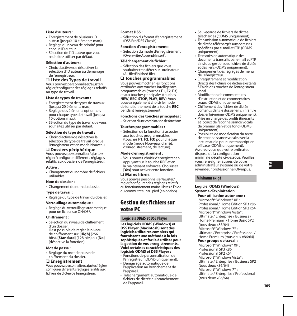 Gestion des fichiers sur votre pc | Olympus DS-3500 User Manual | Page 105 / 184