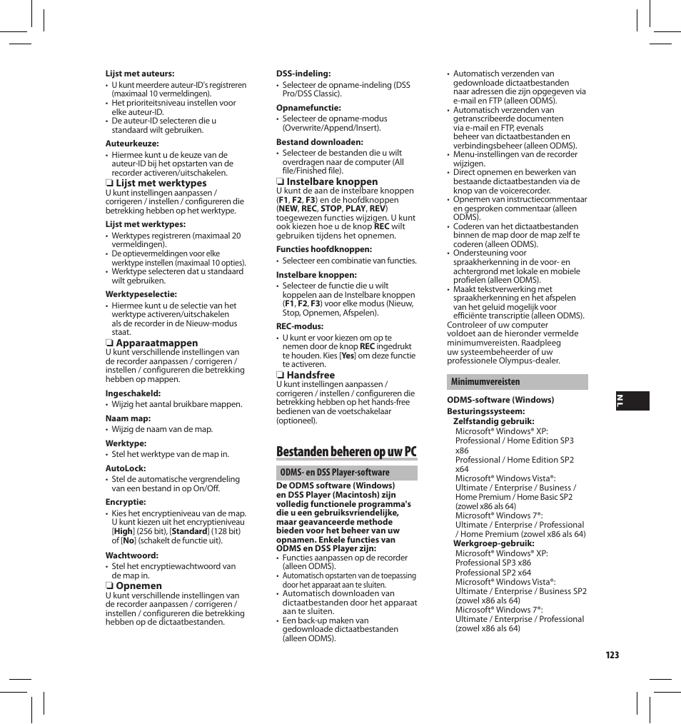 Bestanden beheren op uw pc | Olympus DS-3500 User Manual | Page 123 / 184