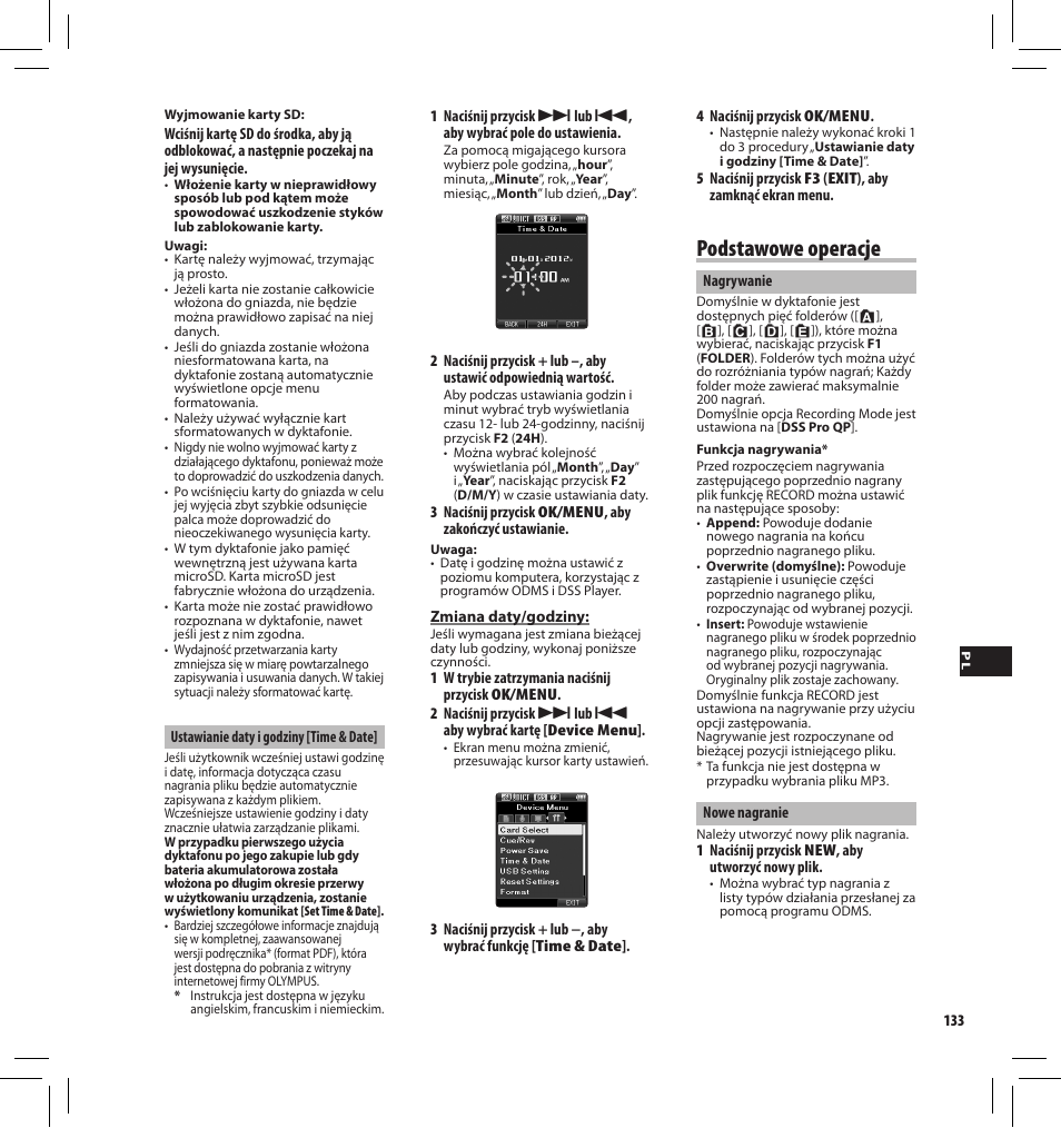 Podstawowe operacje | Olympus DS-3500 User Manual | Page 133 / 184