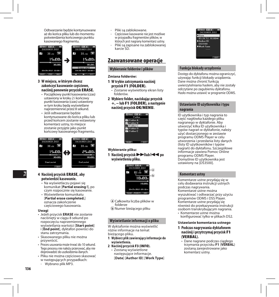Zaawansowane operacje | Olympus DS-3500 User Manual | Page 136 / 184