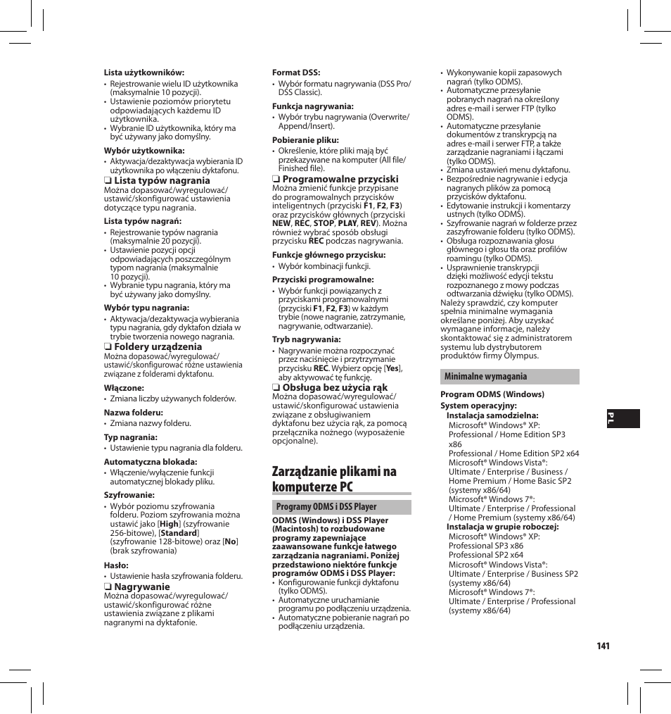Zarządzanie plikami na komputerze pc | Olympus DS-3500 User Manual | Page 141 / 184