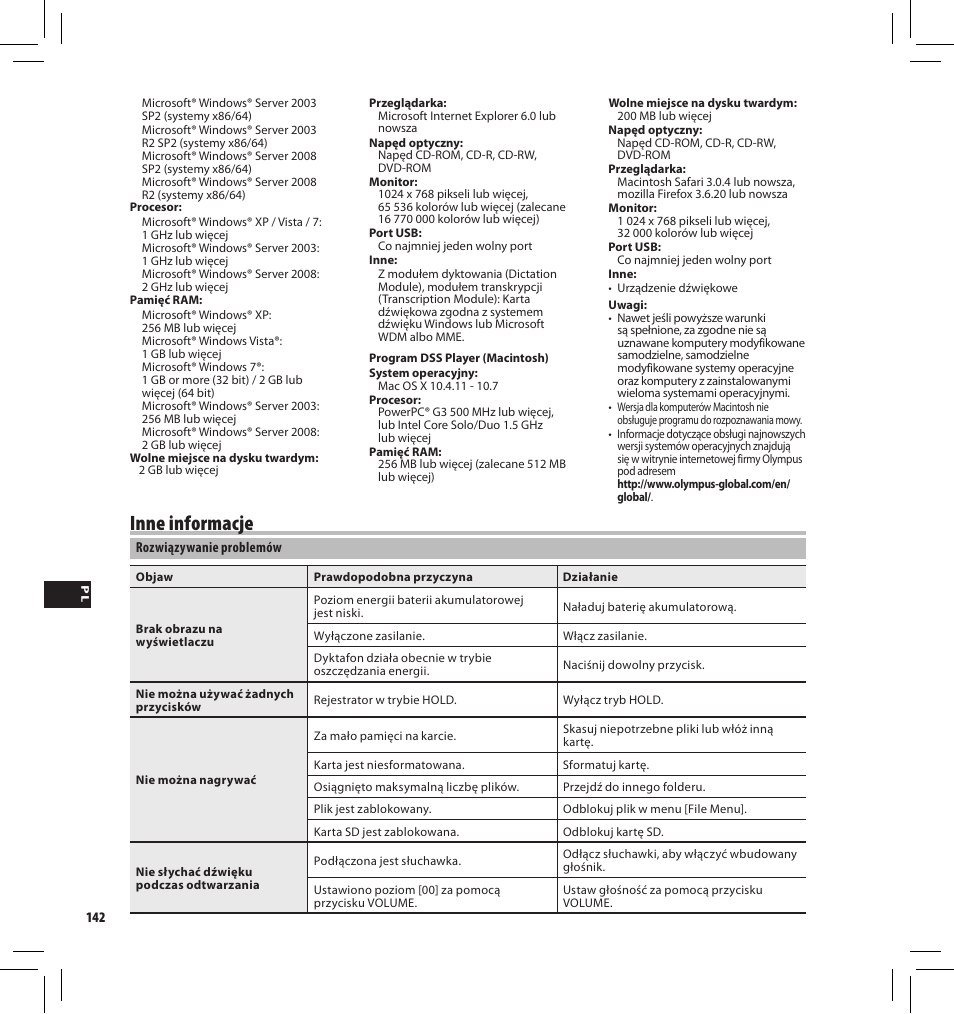 Inne informacje | Olympus DS-3500 User Manual | Page 142 / 184