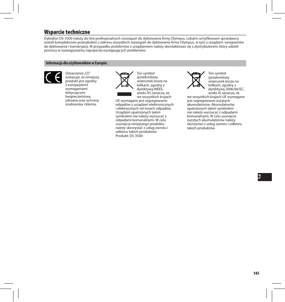 Wsparcie techniczne | Olympus DS-3500 User Manual | Page 145 / 184