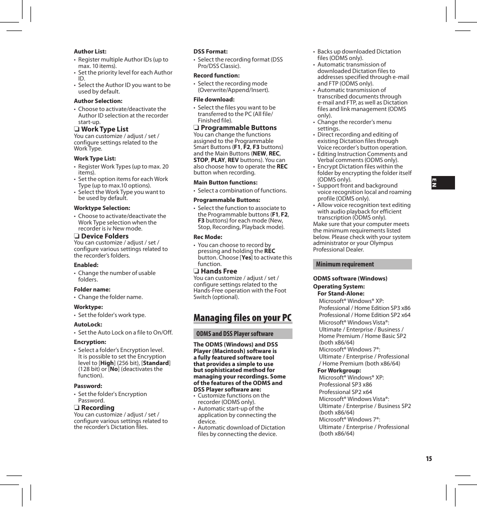 Managing files on your pc | Olympus DS-3500 User Manual | Page 15 / 184